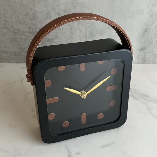 Table Clock with Leather Strap